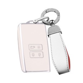 ontto TPU Car key fob cover Fit for Renault Kadjar Grand Scenic Clio Megane Koleos Dacia Espace Duster 2 2016-2019 Remote Key case bag Shell keyring Key Holder keychain Accessories White