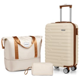 LARVENDER Carry on Luggage 20 Inch Luggage Suitcases with Wheels, Hardside Hard Shell Luggage with TSA Lock (White Brown, 3pcs)