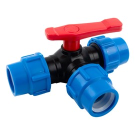 HOgardenME 3-Way Ball Valve, 20 mm PE Pipe Ball Valve, 3-Way PP Fitting, Plastic Valve, Clamp Connector, Lever Handle, Ball Valve, Pipe Valve for PE Pipe, Irrigation, Water Supply Accessories