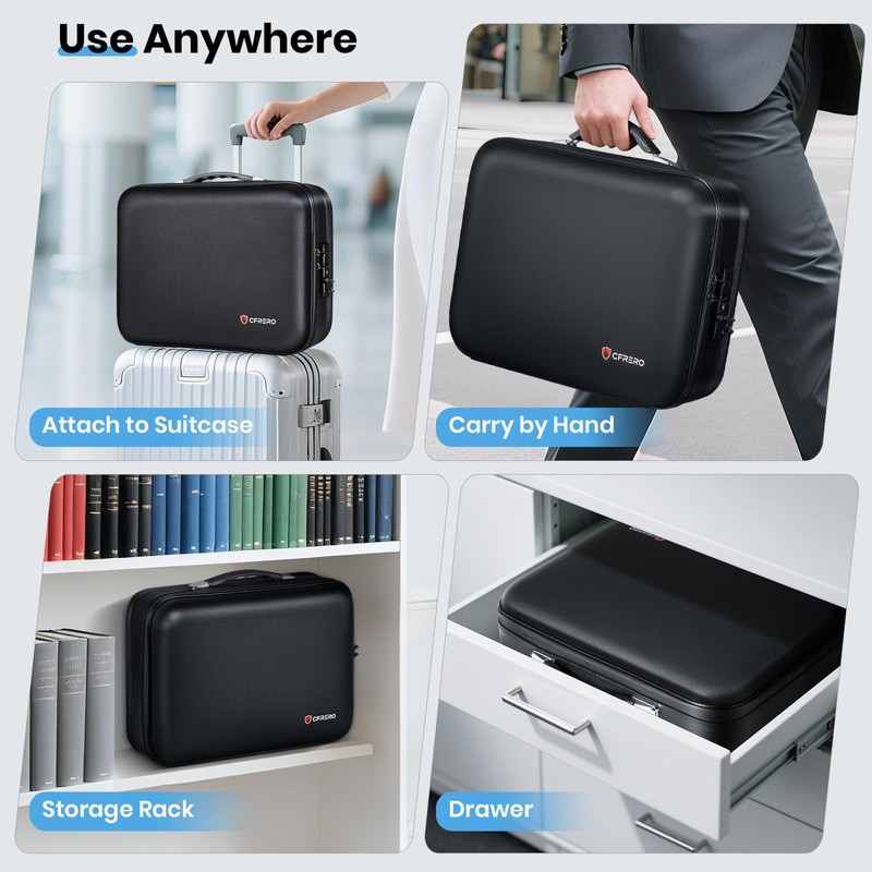 Fireproof Document Box Double-Zip, Hard-shell Waterproof Fire Proof Bag with