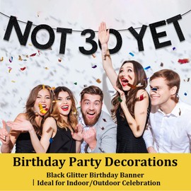KICOSY Not 30 Yet Banner 29th Birthday Decorations for Him & Her Black Glitter Cheers to 29 Years Ideal for Indoor/Outdoor Celebrations