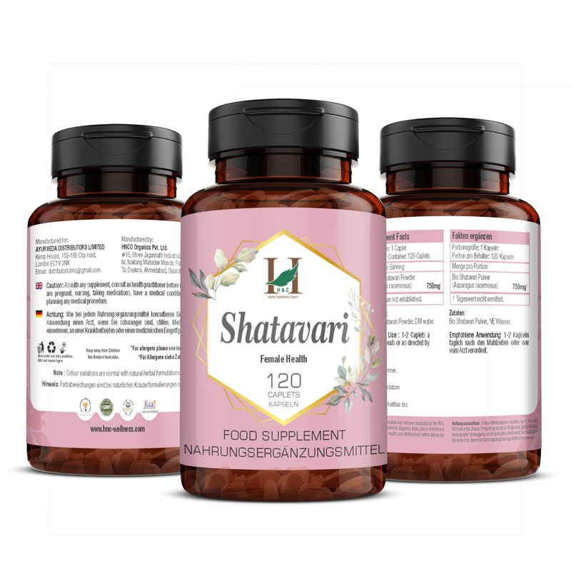 H&C Shatavari Caplets/Tablets (Asparagus Racemosus) - 750mg, 120 Caplets |