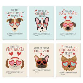 Puppy Mini Valentine's Day Card for Kids, Cute Dog Classroom Valentine Cards Pack, Funny Valentines Day Exchange Cards for Girls Boys Class