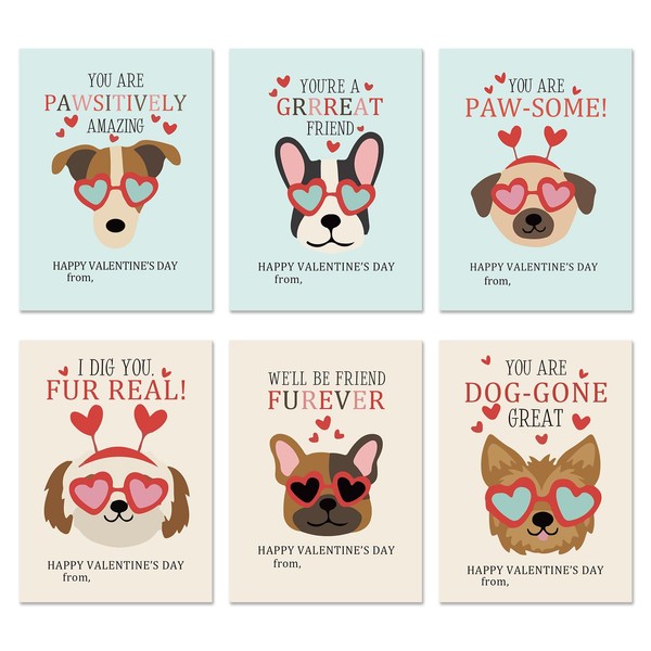 Puppy Mini Valentine's Day Card for Kids, Cute Dog Classroom