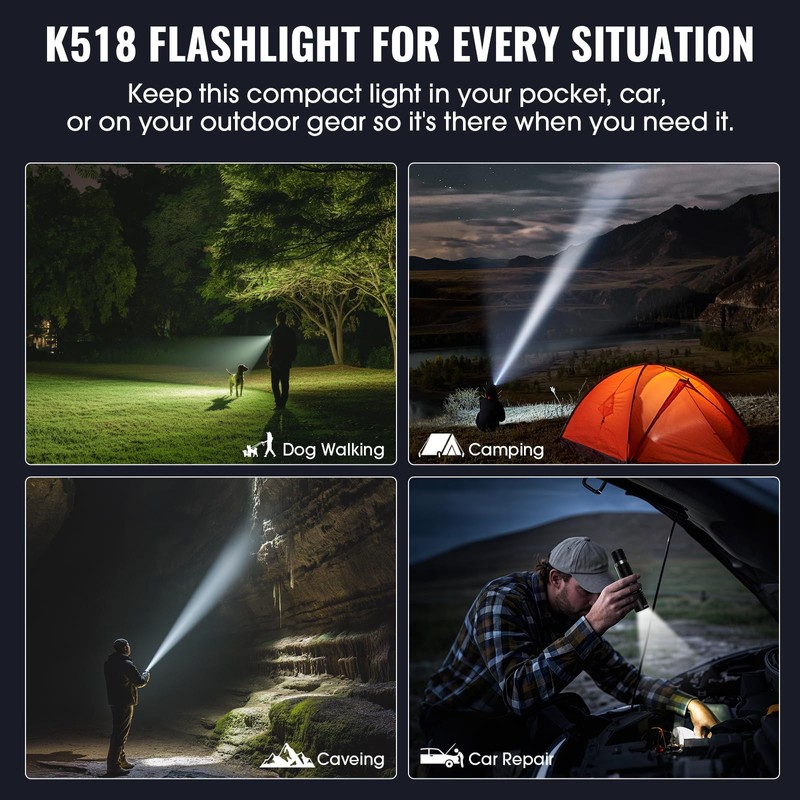 Rechargeable Tactical Flashlights, High Lumens Small Mini USB-C LED Flashlight,