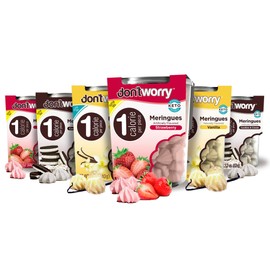 Don't Worry Low Calorie Meringue Cookies - 6 Pack - Strawberry, Vanilla and Cookies&Cream, Just 1 Calorie per Piece | Low Sugar Candy, Gluten Free | Keto Cookies and Healthy Snacks for Adults