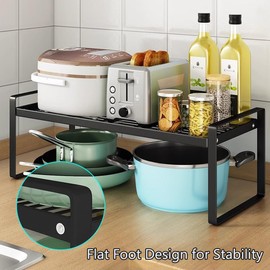 HQahnekme Kitchen Cabinet Organiser, Shelf Insert with Non-Slip Mat, Kitchen Cabinet Insert, for Kitchen/Bathroom/Tabletop/Sideboard (Black)