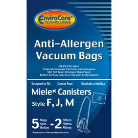 EnviroCare Replacement Anti-Allergen Bags for Miele Canisters Style F J M 5 Pack with 2 Filters