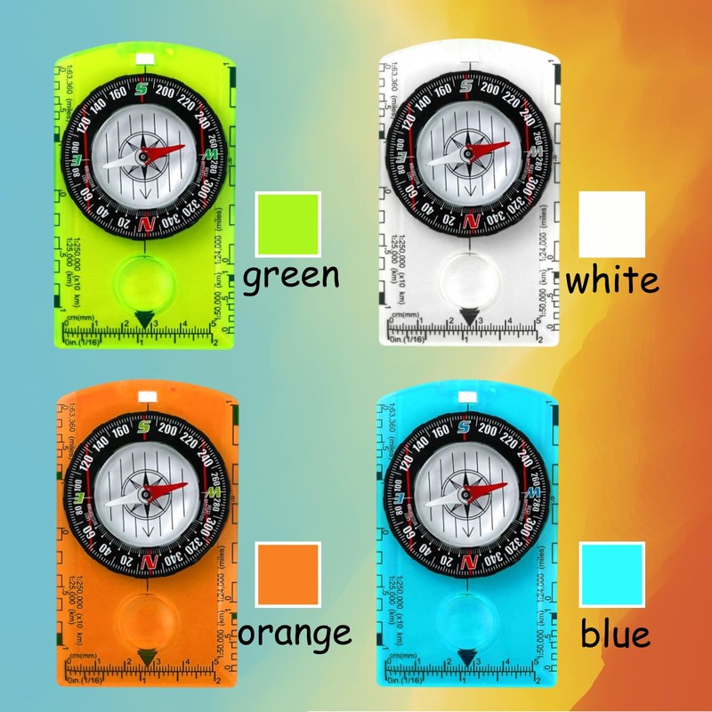 4 Compasses for Navigation, Adjustable Declination, Magnifier, Ruler and Scale,
