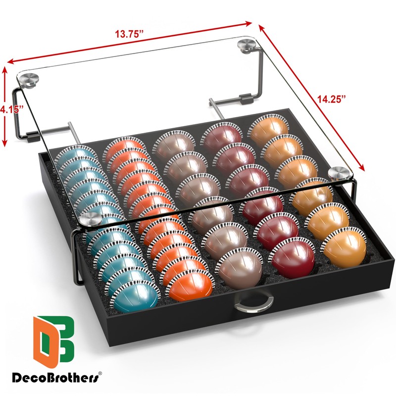 DecoBrothers Crystal Tempered Glass Vertuo Pod Holder Drawer, 30 Large