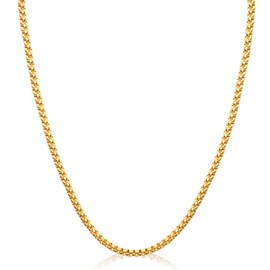 Evegfts 2MM Square Rolo Chain Necklace, 22 Inches - Unisex Adults, Gold, Silver, Stainless Steel, Fine Jewelry, Classic, No Gemstone, Lobster Clasp, 2MM Width, 56CM Length, 7.7 Grams, 1 Count