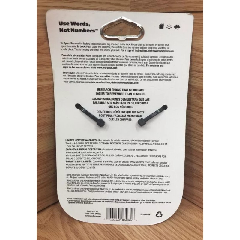 WordLock 4' x .32" Black Flexible Steel Cable Word Combination