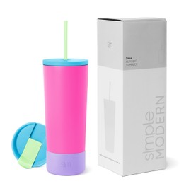 Simple Modern - Vaso térmico con tapa y popote, taza de café helado, reutilizable, botella de agua de acero inoxidable para viaje, regalos unisex, colección clásica, 710 ml, mezcla de los años 80