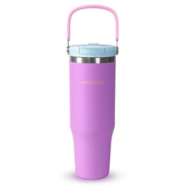NebkDask 40 oz Insulated Stainless Steel Bottle with 2-in-1 Straw and Spout Lid, Water Bottle with Carry Handle Keep Cold 24H, Leak-Proof, Fits in Car Cup Holder, Travel, and School（Purple）