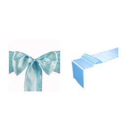 Elina Home Turquoise Satin 10 Table Runner & 50 Combo of TableRunner & Chair Bow Sash for Wedding