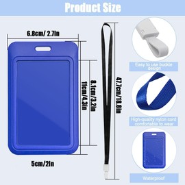 AZWOOD ID Card Holder with Double-Sided Windows, Set of 3 Vertical Hard Plastic ID Card Holder with Lanyards for Office, School, ID, Credit Cards, Proximity Keys, Driving Licenses (Blue)