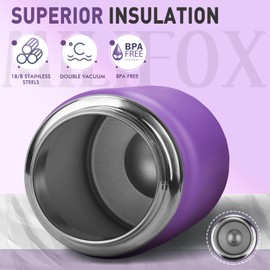 Milifox 350ml Insulated Water Bottle Leakproof - Vacuum Stainless Steel Water Bottles - Dual Use of Hot Cold Drinking Flask Double Wall Insulation, 18 Hours Cold and 8 Hours Hot(Purple)