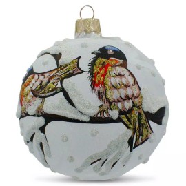 BESTPYSANKY Birds on a Snow Branch Glass Ball Christmas Ornament 3.25 Inches