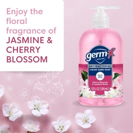 Germ-X Antibacterial Hand Soap, 12 Oz (Pack 4), Moisturizing Liquid Hand Wash for Kitchen or Bathroom, pH Balanced & Dermatologist Tested, Jasmine & Cherry Blossom Scent, Pump Bottle