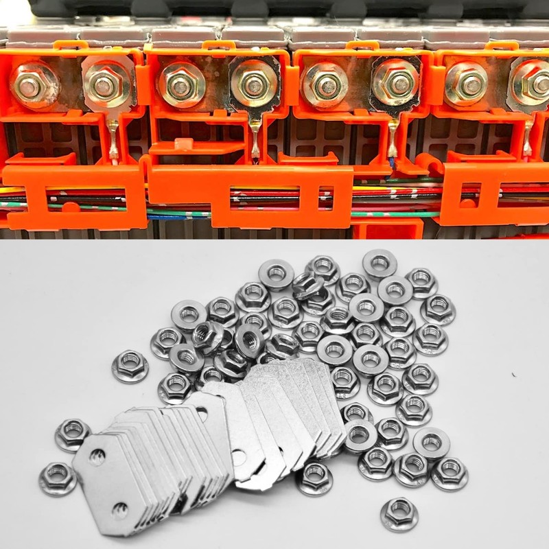 Hybrid Battery, Nickel-Plated Copper Bus Bars & SS Nuts Set,