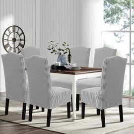 H.VERSAILTEX Houndstooth Dining Chair Covers Set of 6, Stretch Slipcovers for Dining Room Chairs, Grey and White Pattern, Extra Thick Soft Washable and Durable Pet Friendly
