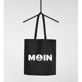 Moin Jute Bag with Anchor Anchor Cotton Bag Tote Bag Shopping Bag Moonworks® Black 2 Long Handles