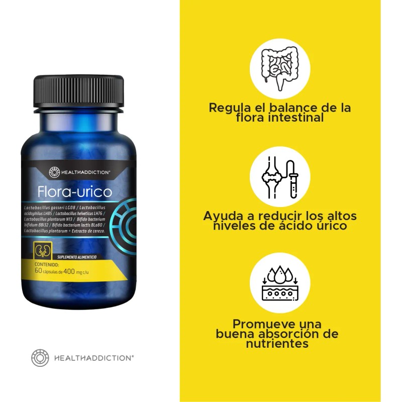 HEALTHADDICTION - Flora-urico Suplemento Alimenticio - Regula Ácido Úrico Y