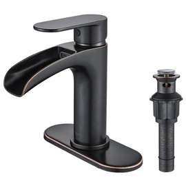 FORIOUS Oil Rubbed Bronze Bathroom Faucet Single Hole, Single Handle Waterfall Bathroom Sink Faucet 1 or 3 Hole with Metal Pop Up Drain and Hose for Vanity RV Restroom