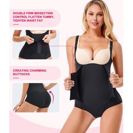 Gotoly Women Waist Trainer Bodysuit Tummy Control Corset Full Body Shaper Cincher Tank Top with Adjustable Straps (Large, Black)