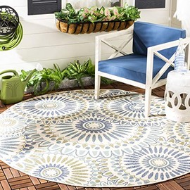 SAFAVIEH Veranda Collection 3' Round Cream/Green VER091 Boho Floral Indoor/ Outdoor Non-Shedding Easy Patio Backyard Porch Deck Mudroom Area Rug