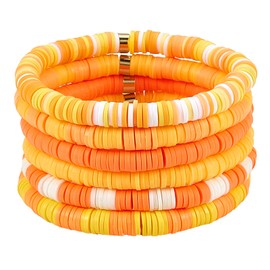 Ornaland 6 Pcs/Set Heishi Surfer Bracelets Set 6mm Polymer Clay Heishi Beads Stretch Bracelets Bohemia Summer Beach Jewelry for Women (Dark Orange)