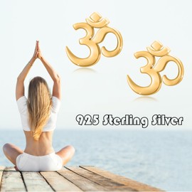 Aum Om Ohm Stud Earrings for Women Teenager Girls Sterling Silver Spiritual Yoga Om Symbol Earrings, Sterling Silver, No Gemstone