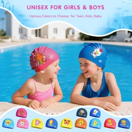 Kids Swim Cap Cute Animal Print Swimming Cap Suitable for Boys and Girls Aged 3-16 Years Old(Chicks Print Pattern)