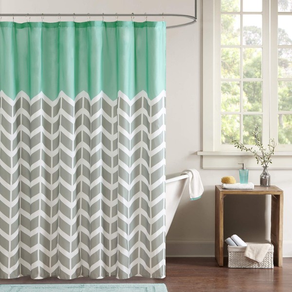 Intelligent Design Printed Cute Youth Bathroom Shower Curtain Mildew Resistant Quick Dry Modern Looking Bath-Curtain, 72x72, Nadia Teal (ID70-365)