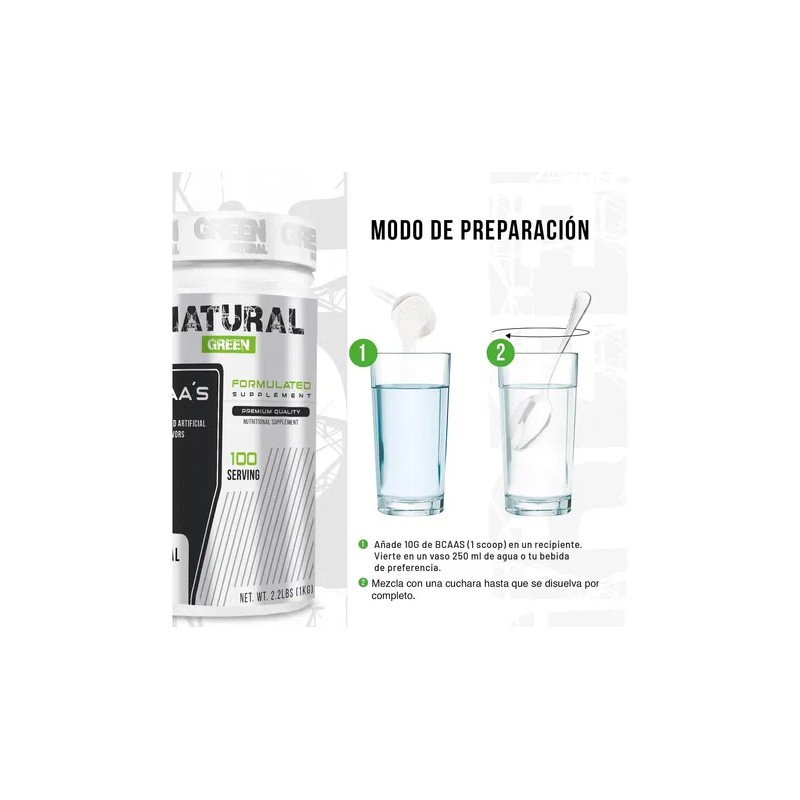 Aminoácidos Bcaas Natural Green 1kg Varios Sabores 100 Servs