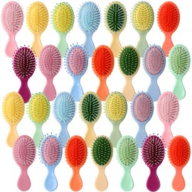 Zopeal 28 Pcs Mini Wet Hair Brush Bulk Small Pocket Travel Hairbrush Set Hygiene Supplies Detangler Soft Bristle Detangling Paddle Kids Operation Christmas for Most Hair Type Wet Dry Hair (14 Colors)