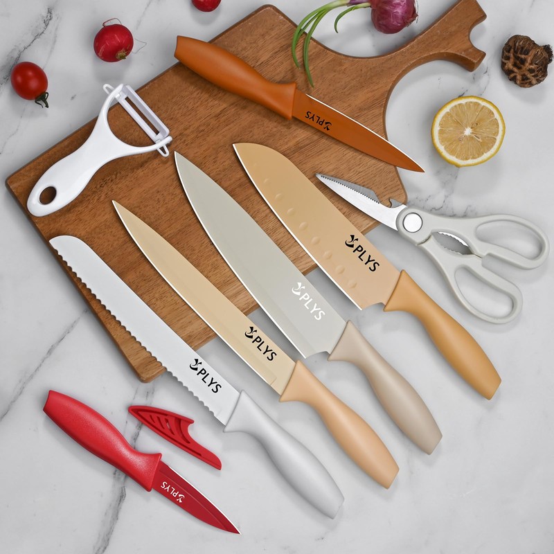 14-Piece Kitchen Knife Set - Stainless Steel Knives, Safety Sheaths