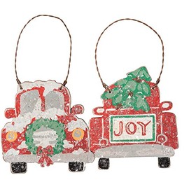 Primitives by Kathy Hand Lettered Trucks Wood Christmas Ornaments (Set of 2)