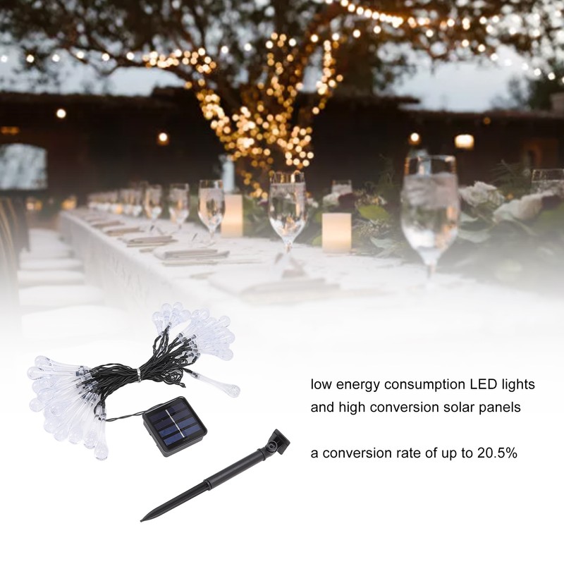 Solar Water Drop String Lights 21 Feet 30 LEDs Waterproof