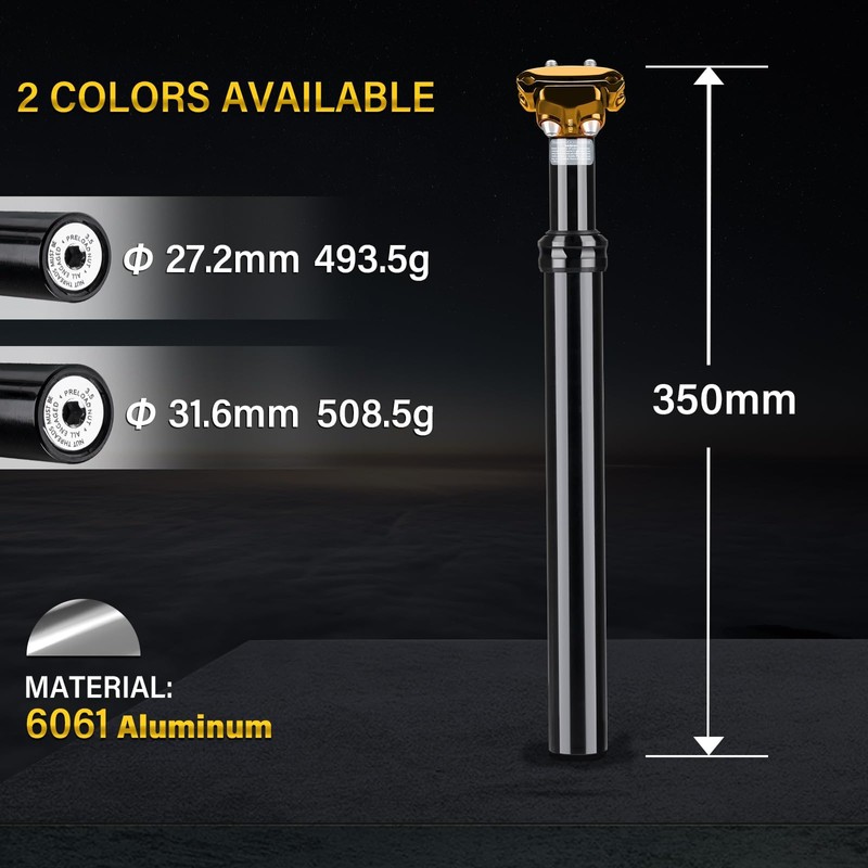 31.6 mm diameter spring-loaded seat post, lightweight and adjustable, spring-loaded