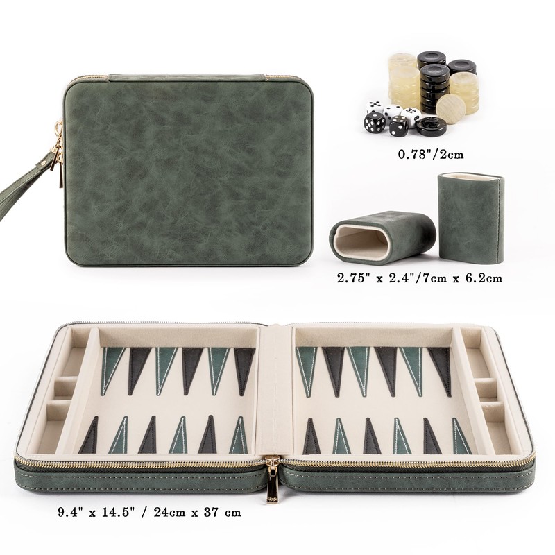 Backgammon Set, Deluxe Leather, Felt Interior, Classic Backgammon Board Game,