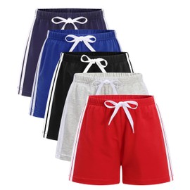 GFQLONG Toddler Boys Girls 5 Pack Cotton Running Athletic Shorts,Kids Summer Casual Fashion Soccer Shorts,Grey+Navy+Black+Blue+Red, 6-8years