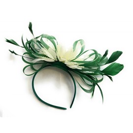 Caprilite Green and Cream Feather Hair Fascinator Headband Wedding and Royal Ascot Races Ladies