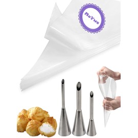 Puff Nozzles and Bags,Filling Piping Nozzles for Puffs,Doughnut,Eclair with Disposable Piping Bags 12 inch for Frosting