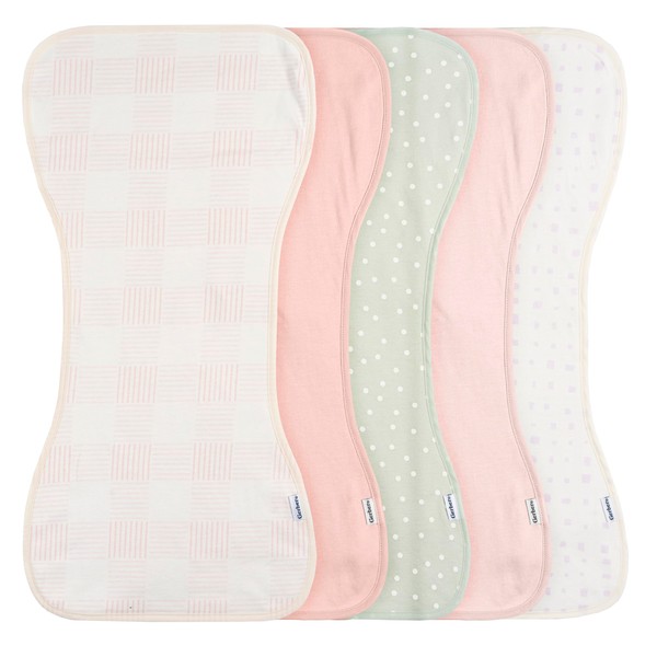 Gerber Baby Unisex Burp Cloths 5-Pack, Pink, Size 10.5" x