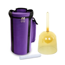 Hye-eun 6 Inch Tea Colored Handle Clear Quartz Singing Bowl,Gold Cosmic Light Crystal Singing Bowls Hand Held for Sound Healing with Carry Case and One Suedce Stick