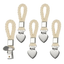 PATIKIL 5 Pcs Hanging Tea Towel Clips, 1.2" Width Braided Cotton Loop Towel Clip with Silver Metal Clamp for Kitchen Bathroom RVs Camping Hanging Organize Tool, Beige