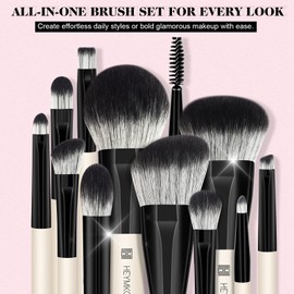 HEYMKGO Juego de pinceles de maquillaje, 12 unidades, de doble cara, juego de brochas de maquillaje profesional, sintéticas para base, polvo, contorno, colorete, sombra de ojos y más, con bolsa de