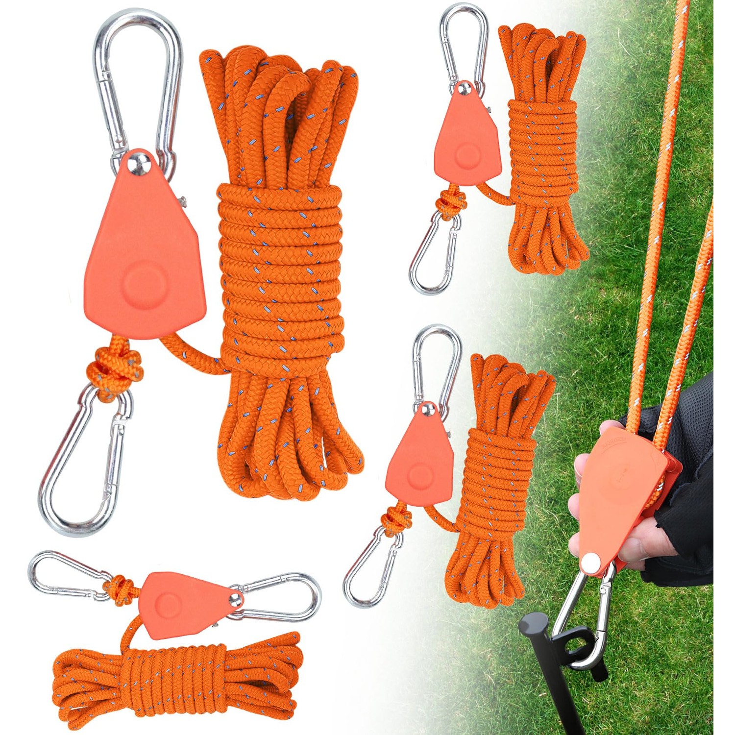 4 mm Reflective Guy Ropes Rope with Rope Tensioner, 4 m Adjustable Guy ...