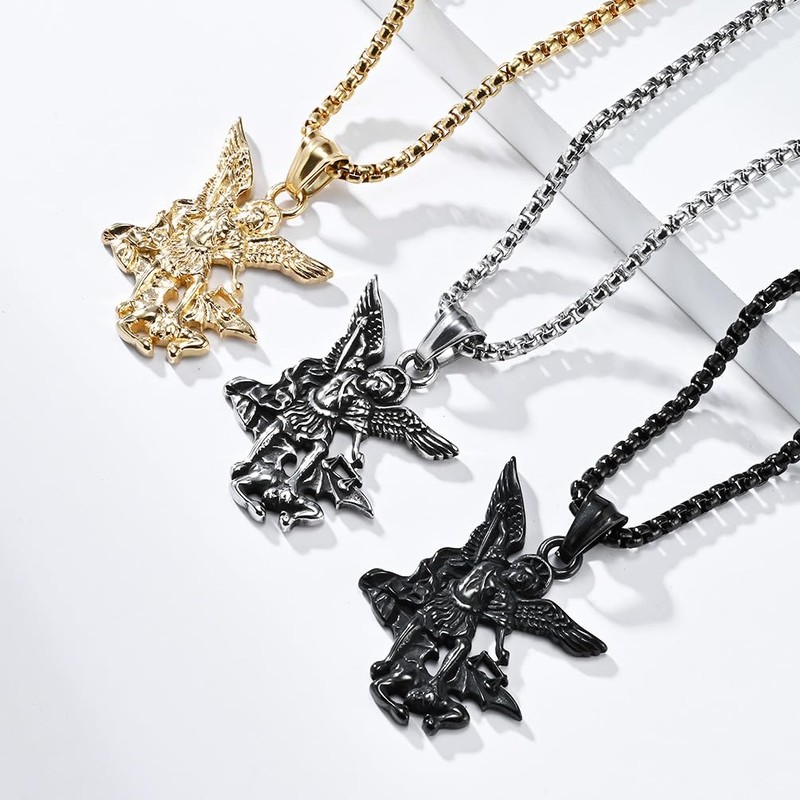 St Michael Pendant for Men Stainless Steel Archangel Necklace Amulet